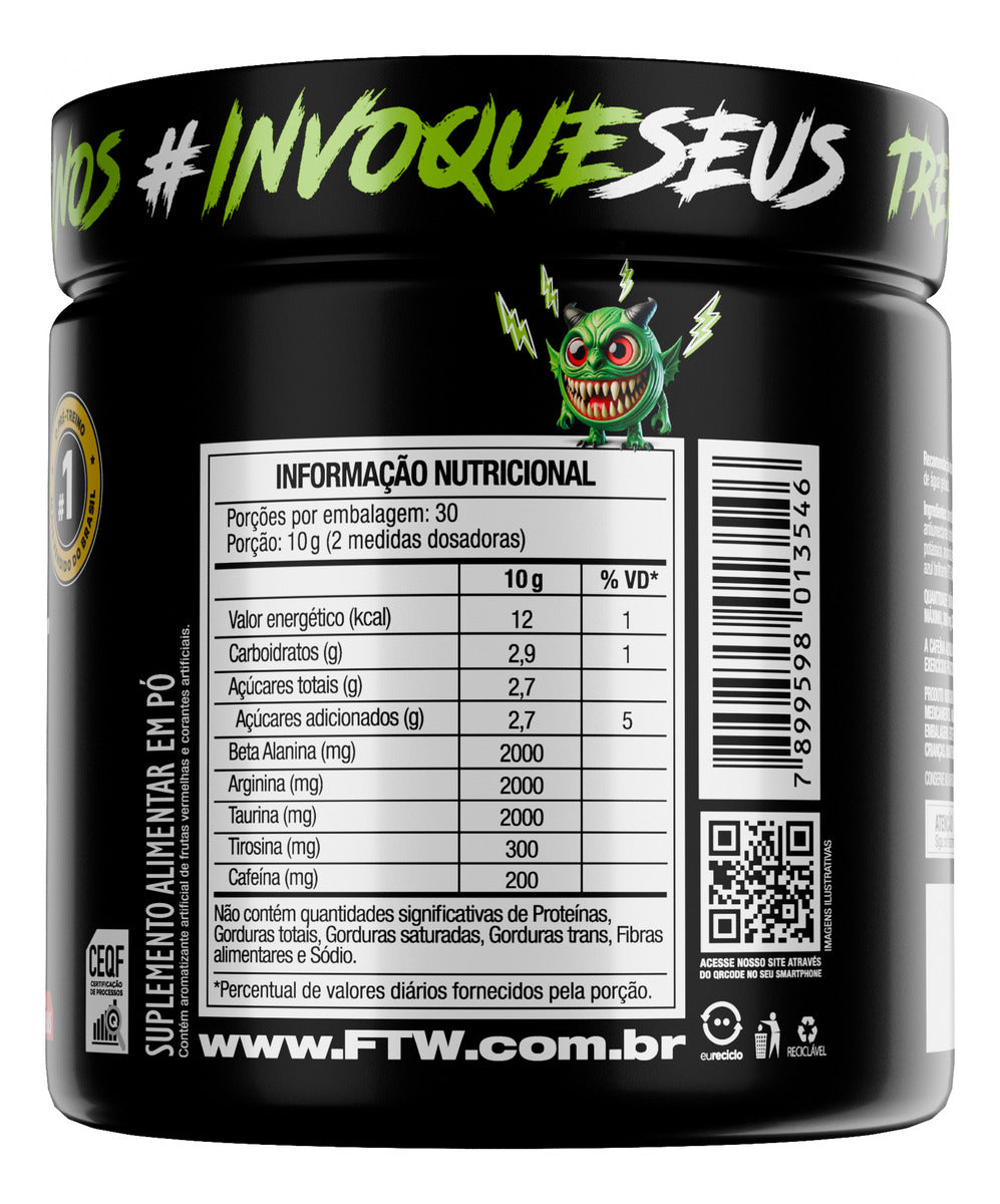 Suplemento Em Pó Pre Treino Pre Workout Pote 300g Sabor Frutas Vermelhas FTW - DIABO VERDE