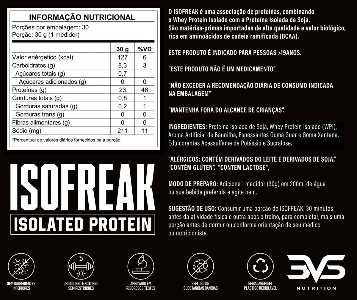 Whey Isolado Isofreak 900g Sabor: Baunilha - Fórmula Avançada Com 23g De Proteína Por Dose
