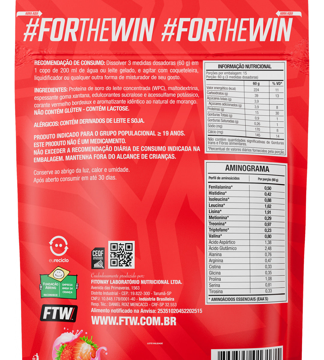 Whey Concentrado Ultra Protein Refil 900g Sabor Morango - FTW