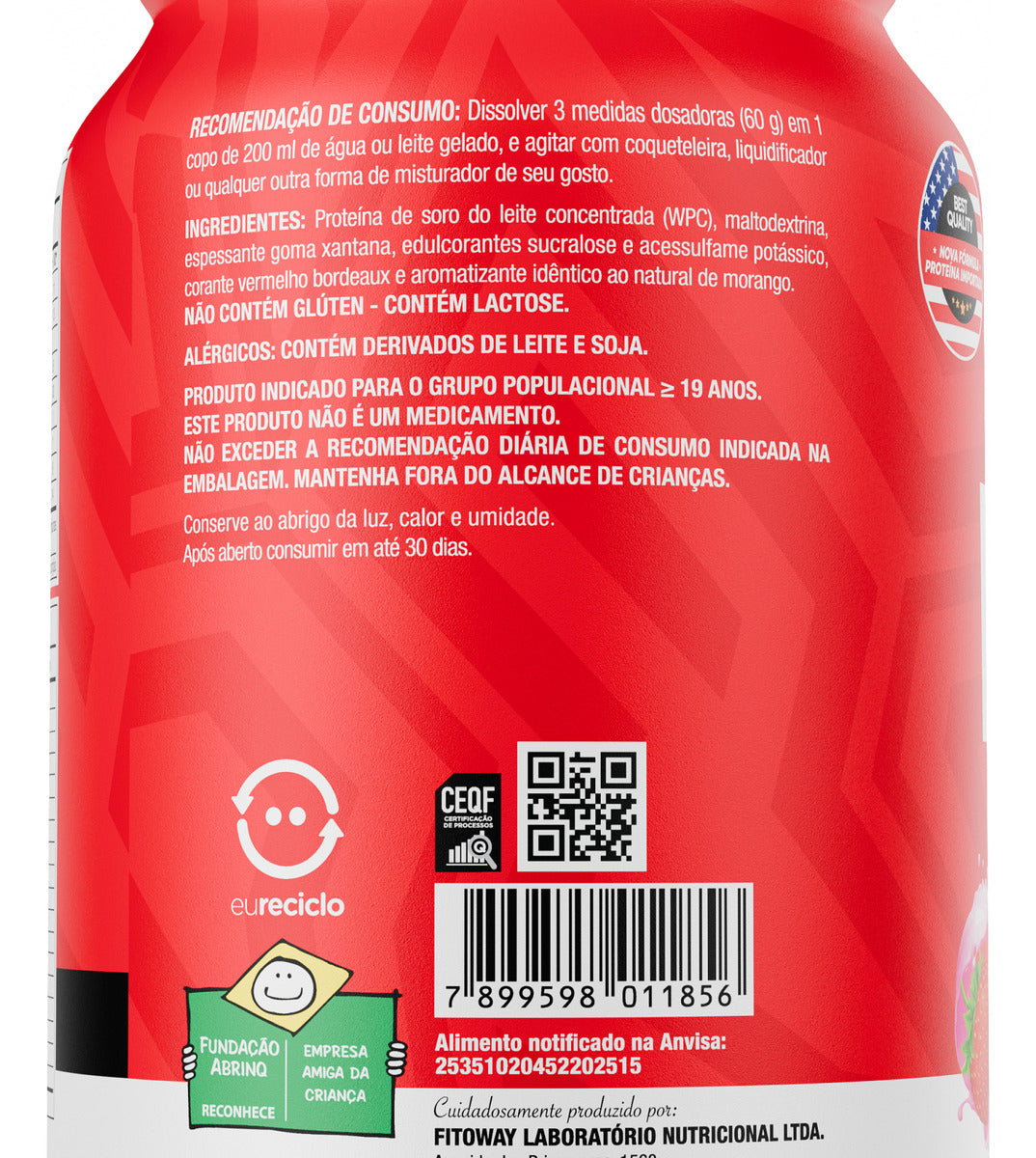 Whey Concetrado Ultra Protein Pote 900g Sabor Morango - FTW