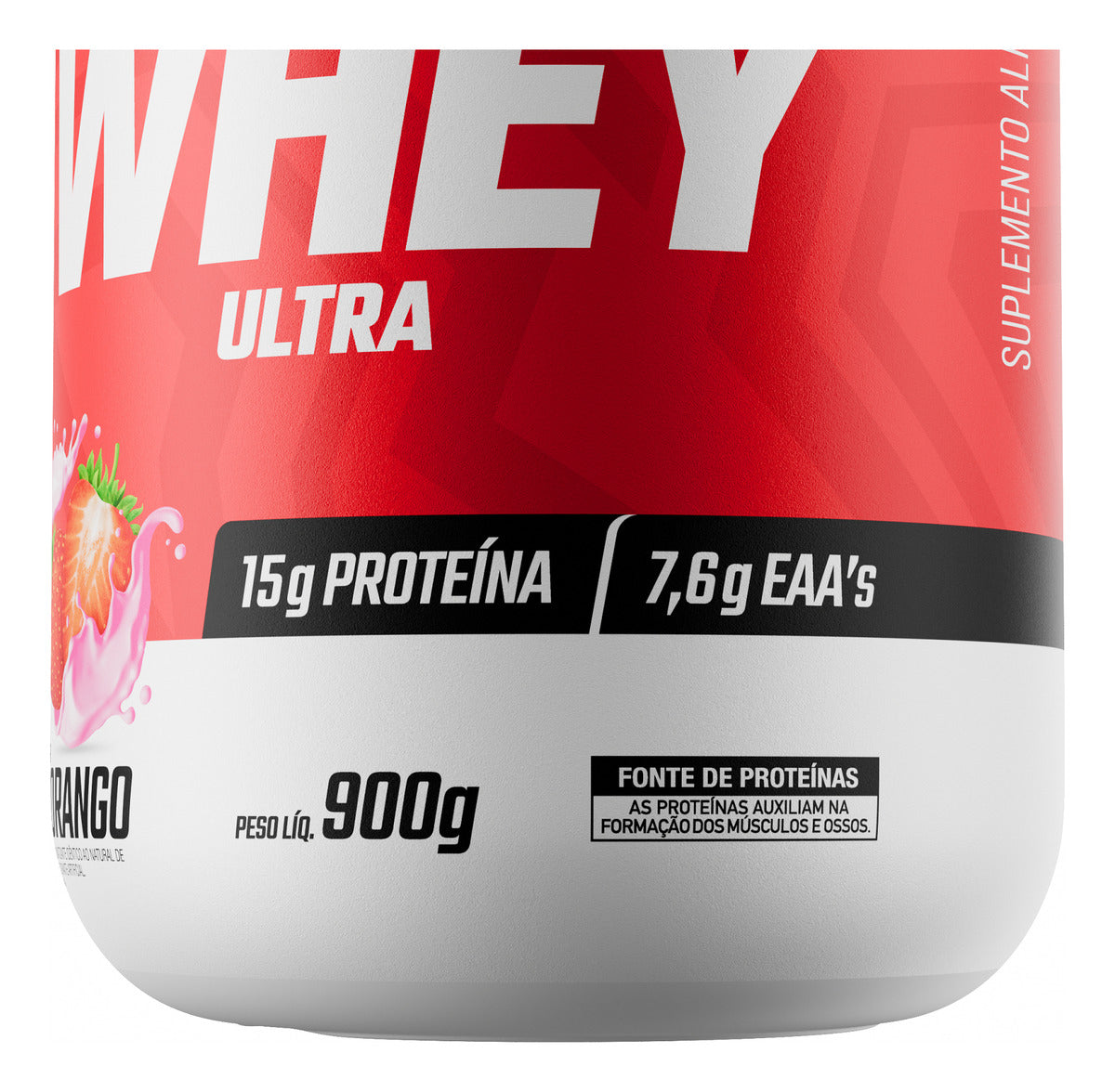 Whey Concetrado Ultra Protein Pote 900g Sabor Morango - FTW