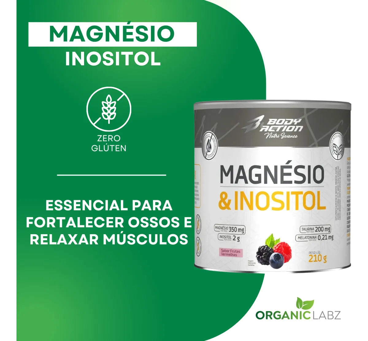 Magnésio E Inositol Taurina Melatonina 210g Bodyaction Sabor Maracujá