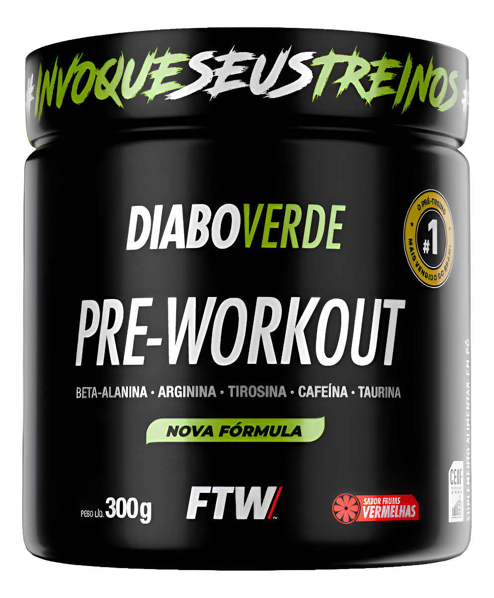 Suplemento Em Pó Pre Treino Pre Workout Pote 300g Sabor Frutas Vermelhas FTW - DIABO VERDE