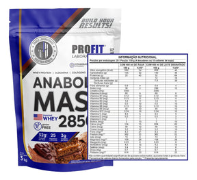 Suplemento em pó ProFit Laboratórios Anabolic Mass 28500 proteínas sabor chocolate em sachê de 3kg