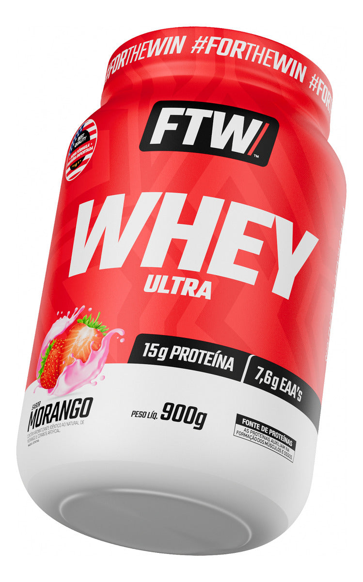Whey Concetrado Ultra Protein Pote 900g Sabor Morango - FTW