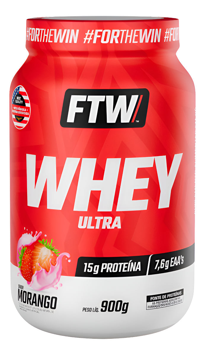 Whey Concetrado Ultra Protein Pote 900g Sabor Morango - FTW