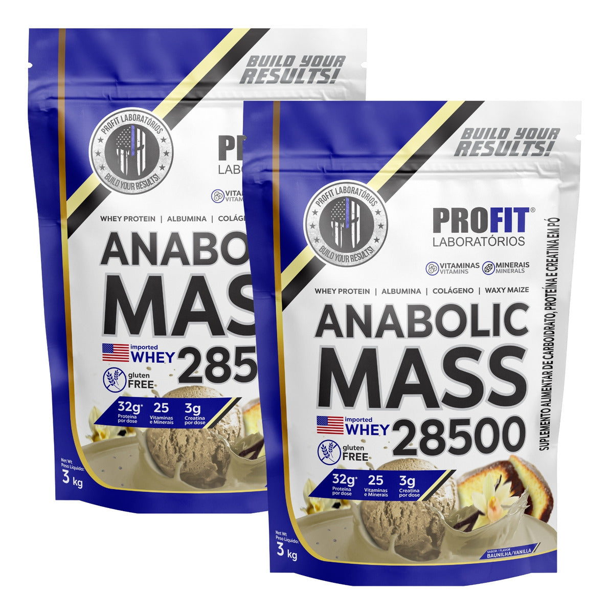 Hipercalórico Anabolic Mass 28500 3kg Profit Labs Sabor Baunilha