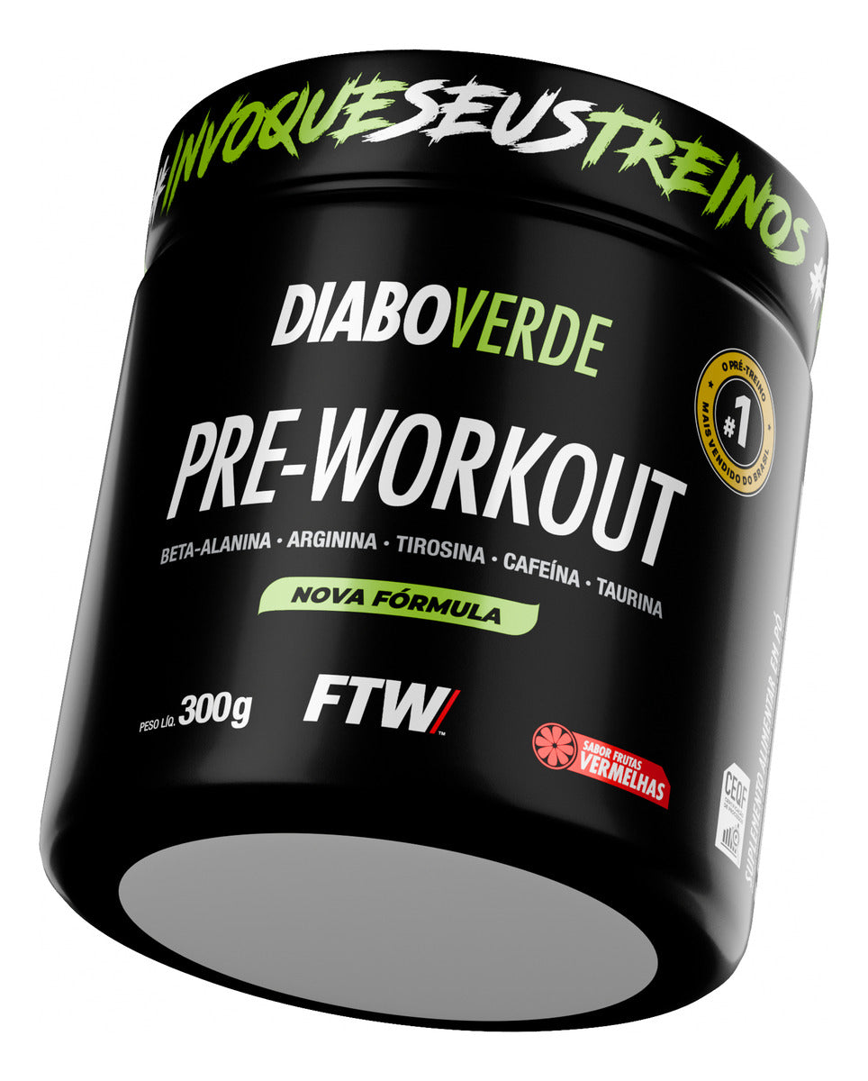 Suplemento Em Pó Pre Treino Pre Workout Pote 300g Sabor Frutas Vermelhas FTW - DIABO VERDE