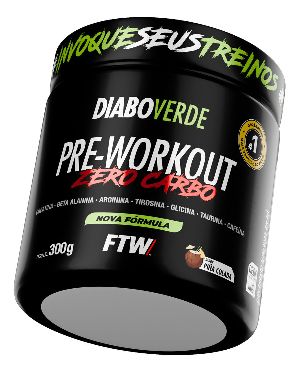 Pré Treino Diabo Verde Pre-Workout Zero Carboidrato Piña Colada 300g FTW