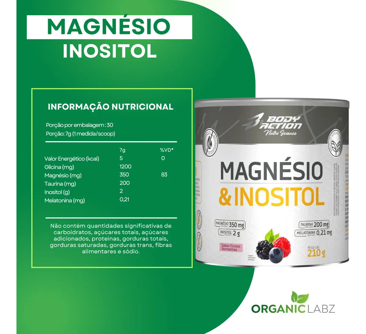 Magnésio E Inositol Taurina Melatonina 210g Bodyaction Sabor Maracujá